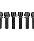 Badass Grade 5 Titanium Stem Bolts With Integrated Washers M5X18MM Black Hex Socket Hardware isolated in pack of six.