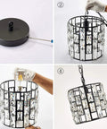 Assembly of Plug In Vintage Crystal Pendant Light with Chain, Black Metal Frame, Dimmable K9 Crystal Beams, 16.4 Ft Cord