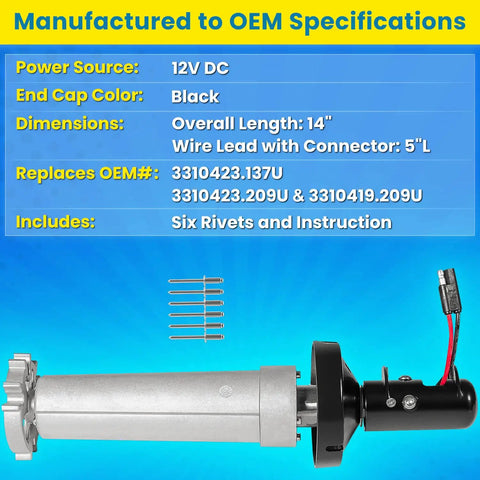 Rock Solid Right Hand Torsion Assembly For Power Patio RV Awning Motor 12V DC Extension Drive black end cap with connector