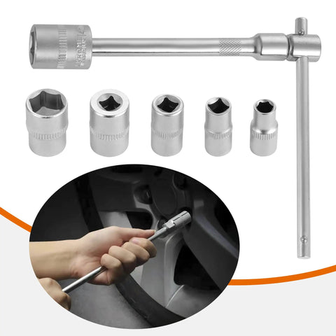 Portable Folding Mini T-Handle Socket Set One Quarter Inch Drive Tool Kit For Motorcycle ATV UTV Maintenance And Repairs, shown with sockets and usage.