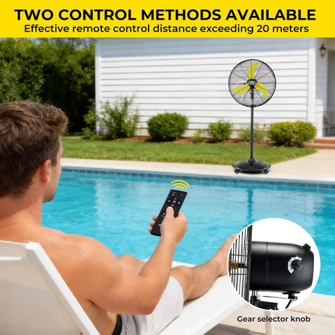 Outdoor 20 Inch Quiet Oscillating Pedestal Fan With Remote Control Waterproof Heavy Duty BLDC Motor Four Speed by poolside
