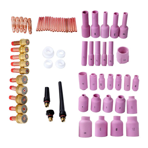 67 Pcs TIG Welding Torch Accessories Kit With Gas Lens Collet Bodies Alumina Nozzle Ceramic Cups For WP 17 18 26 TIG Torch