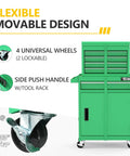 Built Tough Five Drawer Rolling Tool Chest With Lockable Heavy Duty Casters And Detachable Work Surface Plus Roomy Bottom Cabinet And Adjustable Metal Shelf For Mechanics And Garage Shops, featuring 4 wheels and side handle.