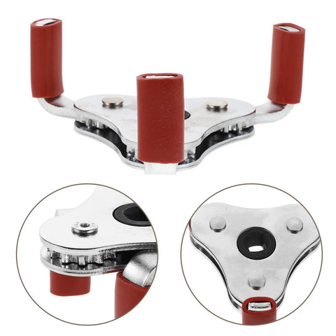 Solid Build Aluminum Alloy Smoke Sensor Removal Tool Kit For Home And Office Fire Safety Maintenance Gear Transducer Head Swap Upgrade Hassle Free Install, gripper tool with red rubber grips.