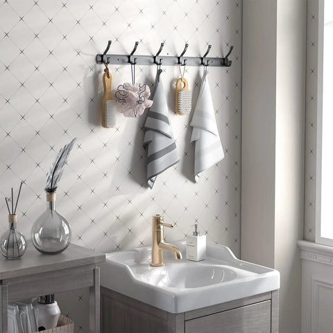 Two Pack Wall Mount Coat Rack Hooks Set For Entryway And Bathroom, No Fuss Double Hanger Rail For Robes Coats Hats Bags Towels