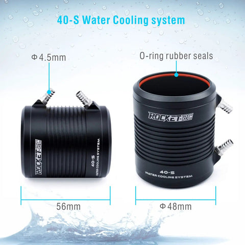 Rock Solid Brushless RC Boat Motor With Heavy Duty Water Cooling Jacket 40-S water cooling system with O-ring seals, 56mm and 48mm size.