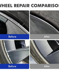 Wheel repair comparison showing before and after results using Revamp Your Daily Driver With Sonic Silver Rim Touch Up Paint For Tesla Wheels Easily Covering Curb Rash And Rock Chips Quick Dry Formula Protects Against Rust While Giving You That Slick Factory Look Smooth Ride.