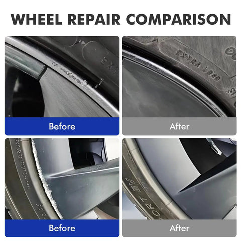 Wheel repair comparison showing before and after results using Revamp Your Daily Driver With Sonic Silver Rim Touch Up Paint For Tesla Wheels Easily Covering Curb Rash And Rock Chips Quick Dry Formula Protects Against Rust While Giving You That Slick Factory Look Smooth Ride.
