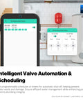 Display screen showing NSF Certified Potable Water Three Quarter Inch Smart Motorized Stainless Steel Ball Valve with automation settings.