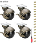 Heavy Duty Two Inch Swivel Caster Wheels For Vintage Furniture With Slick Brass Rolling Base And Rock Solid Locking Brake, set of four with screws.