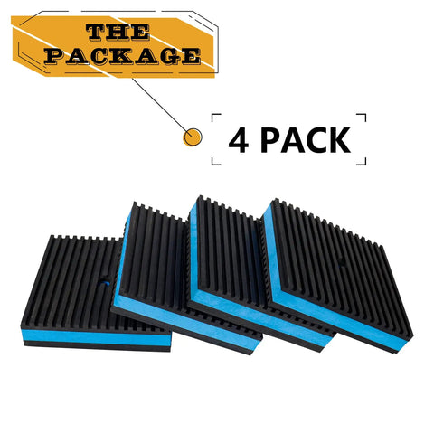 Kick Back The Shake With Killer Blue Eva Rubber Anti Vibration Pads Heavy Duty Shock Absorbing Isolation Mounts 4 pack displayed together.