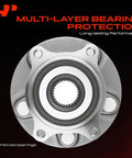 Pair Of Street Ready Wheel Bearing And Hub Assemblies With 5 Lug Bolts For Suzuki Kizashi Grand Vitara front view with reinforced seal rings.