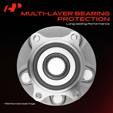 Pair Of Street Ready Wheel Bearing And Hub Assemblies With 5 Lug Bolts For Suzuki Kizashi Grand Vitara front view with reinforced seal rings.