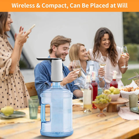5 Gallon USB Charging Portable Water Dispenser With Auto Stop Pump in use at outdoor picnic with friends.