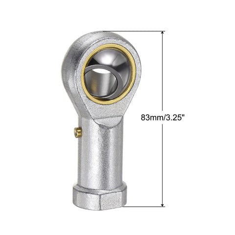 Top Shelf Five Eighth Inch Female Rod End Bearing Pair With Left And Right Hand Threads For Tough Auto Repairs And Smooth Operator Function On Any Custom Gearbox Build, showing silver steel material and dimensions.