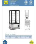 Top Shelf Commercial Four Door Glass Display Cooler Packing Hella Storage With Six Hundred Liters, viewed from the front with LED lights.