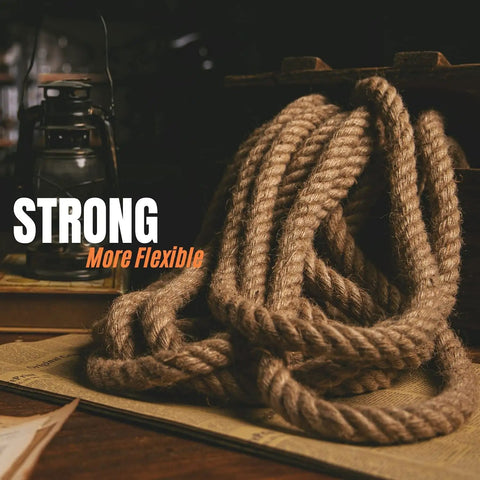 Coiled Heavy Duty 20mm Natural Fiber Rope For Crafts And Outdoors Twisted 4 Strand Manila Style Jute And Hemp, dark setting
