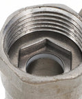 Premium Stainless Steel Ball Valve With Internal Thread Manual Shutoff For Residential Plumbing Leak Free Male Threaded Pipe Connector close-up of internal threading.