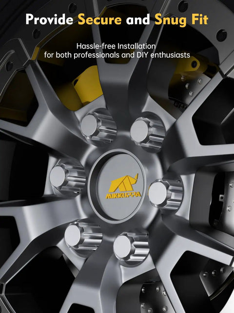 Heavy Duty Chrome Lug Nuts Featuring A Slick Conical 60 Degree Seat And One Snug Socket Key on a modern wheel design.