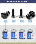 Image showing types of screws, including 10-32 Rack Screws 100 Pack Solid Zinc Plated Carbon Steel Hardware with washers.