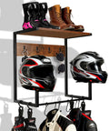 Heavy Duty Wooden Wall Mount Rack Features Dual Safety Hooks To Securely Hang Two Helmets Or Hats While Keeping Your Garage Neat And Serving As A Slick Wall Organizer.
