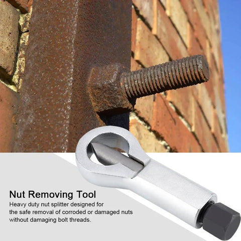 Beast Mode Heavy Duty Nut Splitter For Stuck, Rusted And Damaged Nuts Easy Nut Removal Tool shown on corroded bolt
