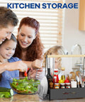 Family using Grill Caddy With Dual Paper Towel Holders For Outdoor BBQs in kitchen, organizing utensils and condiments.