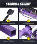 Badass Heavy Duty Car Wheel Dollies For Slick Garage Transfers showing anti-slip foot pedal and carrying handle, built from high-end steel.
