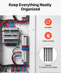 Slick 28 Inch In Wall Structured Media Enclosure Box With Dead Simple Screw On Cover For Hella Clean Wire Management displaying organized cables and wiring.
