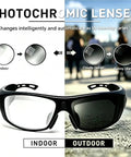 Bluetooth Safety Glasses With Photochromic Lenses And Crisp Clear Audio For The Daily Grind displaying indoor and outdoor lens transitions.