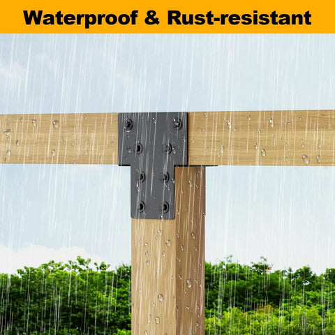 Installed 4 By 4 Post Cap Tie Rod Brackets For Outdoor Wood Beams Heavy Duty Carbon Steel U Shaped Connectors in rain