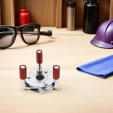 Heavy Duty Smoke Transducer Removal Tool With Detachable Head Gripper on wooden surface, showcasing red grip handles for easy use.
