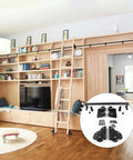 Rock Solid Mobile Ladder Track Kit With Floor Rollers For Seamless High Reach Access adjustable rail in modern living room setup.