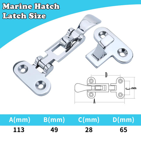 Badass Durability Marine Grade 316 Stainless Steel Boat Hatch Latch With Anti Rattle Mechanism And Heavy Duty Hold Down Clamp For Yachts Boats And Secure Storage, showcasing dimensions 113mm x 49mm.