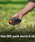 Hand holding a compact 20V battery pack for use with the 20 Volt Cordless Brushless Drill And Driver Kit Delivering Kickass 445 Inch Pounds Torque.