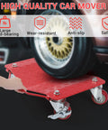 Heavy Duty 6000 Lbs Car Wheel Dolly Set Of Four with 360 degree swivel casters lifting a car tire on a rugged platform.