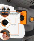 Close-up of controls on Corded Drill With 3.8 Amp Motor, Variable Speed From 0 to 3300 RPM, Reversible Trigger, Belt Hook, Lightweight Handyman Power Drill For Metal Wood Plastic Ceramic And More For DIY Projects.