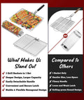 Three Piece Grill Basket Set with Removable Handles Stainless Steel Grilling Baskets and comparison chart