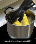 Heat Resistant BBQ Gloves For Grilling And Cooking Up To 220F in use holding corn in boiling pot