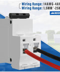 32 Amp Solar Panel Disconnect Switch For PV Systems, DC 12-400V Or AC 90-400V, 2 Pole Mini MCB Solar Shut Off, DIN Rail Mount, Easy Install, Protects Power Distribution From Overload And Short Circuit, Great For Home Or Workshop, wiring terminals shown