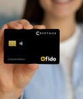 Fido2 Certified Multi Factor Auth Token Nfc Smart Card held in hand, showcasing dual interface design for secure logins.