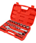 19 Piece Pass Through Socket Set With Ratchet And Extension, Metric Spline Wrenches For Long Bolts in red case.