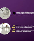 Features of Stainless Steel 2 Quart Tea Kettle With Wood Handle For Stovetop Whistling Water Pot Durable Fast Boil Tea Kettle Built For Home Kitchen Daily Tea Lovers Who Want Hot Water In A Flash