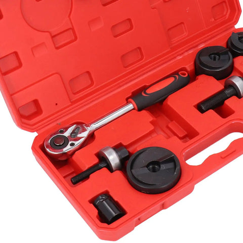 Beefy Heavy Duty Manual Punch Kit With Ratchet for sheet metal, open case showing tools and 6 punch sizes, built to last