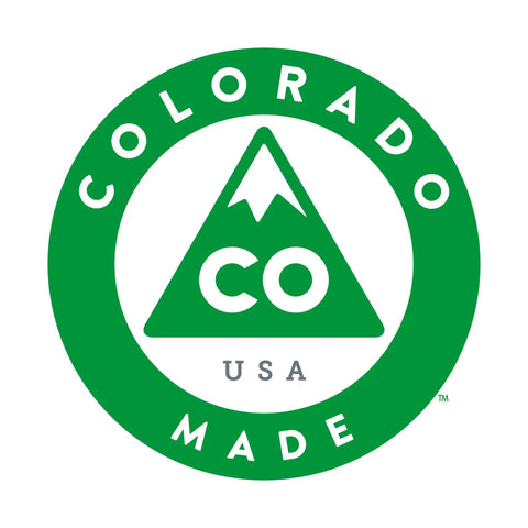 Colorado Made logo featuring a green mountain triangle design with text 'COLORADO CO USA'.