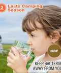 Child drinking clear water with Heavy Duty Inline Water Filter Removes Chlorine And Strange Flavors With Five Layer Filtration.