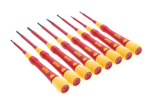 Insulated Precision Screwdriver Set 8 Piece PicoFinish Pro Grade Slotted And Phillips Bits 1000V Rated, red ergonomic handles