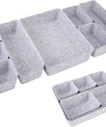 Customizable 8 Pack Felt Drawer Organizer Trays Set For Desk Drawers Shallow Modular Storage Bins in Light Gray, various sizes