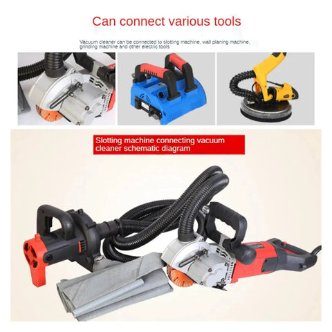Heavy Duty Industrial Dust Extractor Blower With Gutsy Dual Suction For Milling Machines Shop Debris And Sawdust Pickup 1200W Motor, accessories and tools connected.