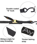 Cam Buckle Tie Down Straps 6 Ft Set Of 4 Heavy Duty 2200 Lb Break Strength With S Hooks showing coated hook and strap details